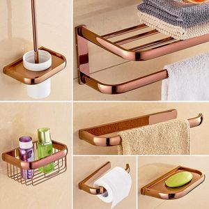 Badaccessoire set Rose Gold dubbele handdoekstaven badkamer ring muur gemonteerde accessoires rek toiletborstel zeephouderbath