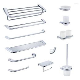 Badaccessoireset Zilverachtige spiegel Chrome gepolijste badkamer Hardware handdoekrek Toiletpapier Holder Soap Dish Bar Haak