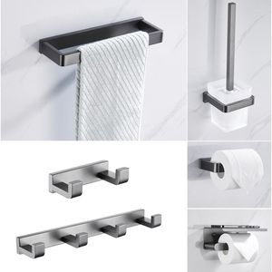 Juego de accesorios de baño, accesorios pequeños de acero inoxidable, 2/4 ganchos, estante de papel, barra de toalla, soporte cepillado, Metal gris para baño