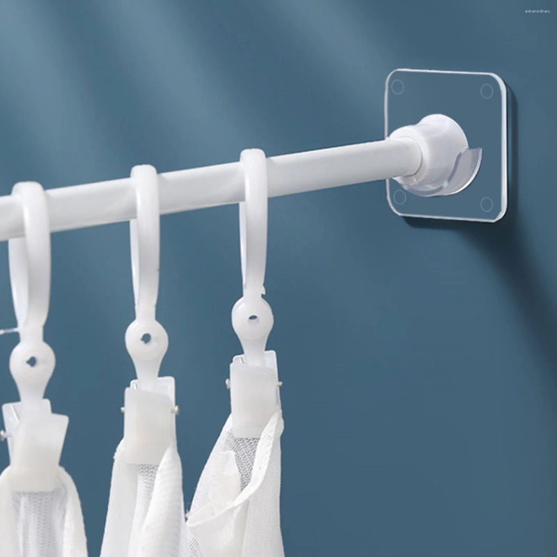 Bath Accessory Set Spring Tension Rod Holder Transparent Shower Bracket No Drilling Adhesive Curtain