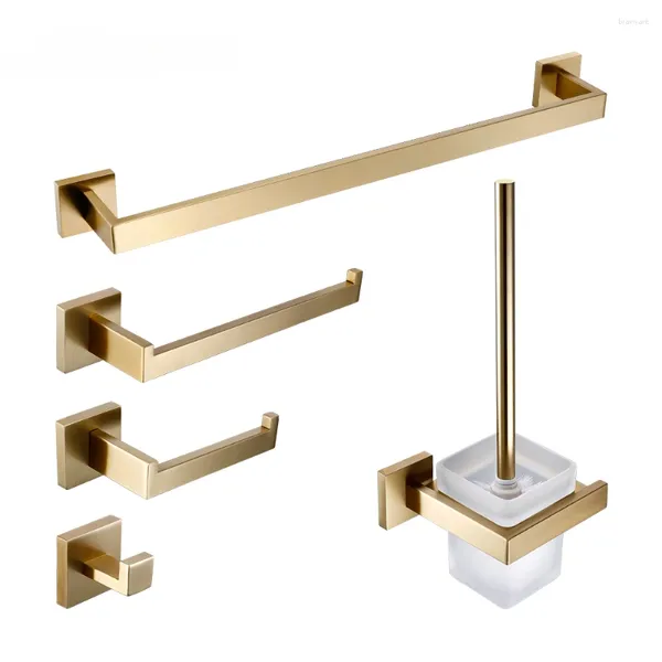 Juego de accesorios para baño, estante para cepillos de acero inoxidable 304, soporte doble para pañuelos de papel, toalla de baño mate, estante dorado, barra de acero