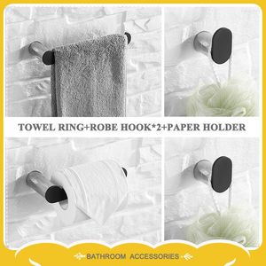 Badaccessoire set roestvrijstalen jas muur haak handdoek rek bar WC papieren tissue houder badkamer hardware accessoires chroom zwart