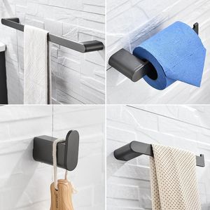 Ensemble d'accessoires de bain porte-serviettes en acier inoxydable barre grise brossée cintre de salle de bain porte-papier hygiénique étagère murale 4 pièces