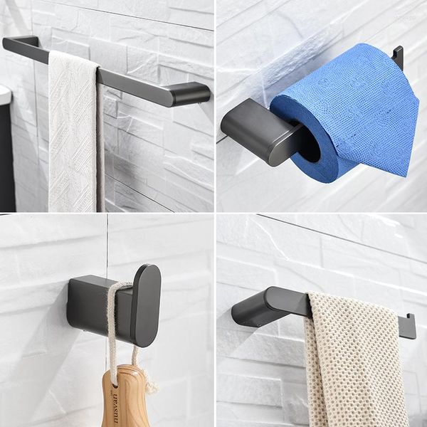 Juego de accesorios de baño, toallero de acero inoxidable, barra gris cepillada, colgador de baño, soporte de papel higiénico, estante montado en la pared, 4 piezas