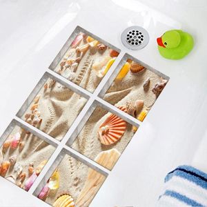 Ensemble d'accessoires de bain autocollants plage motif carré 3D adhésif anti-dérapant baignoire tatouages décalcomanies tapis étanche douche autocollant baignoire appliques