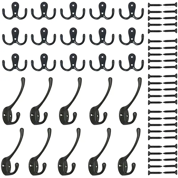 Juego de accesorios para baño, gancho para bata de doble punta, percha para tela y 10 ganchos para abrigos dobles resistentes montados en la pared con tornillos, SV-15 piezas