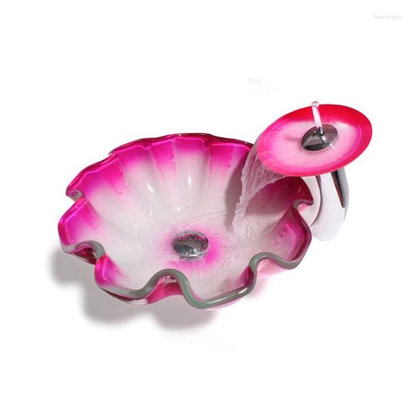 Juego de accesorios de baño, lavabo de encimera de vidrio templado, lavabo artístico en forma de baño rosa