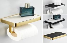 Bath Accessoire Set Toiletpapierhouder Gold Brass en Marble Badkamer Tissue Zwarte rek Boxen Hardware8922771