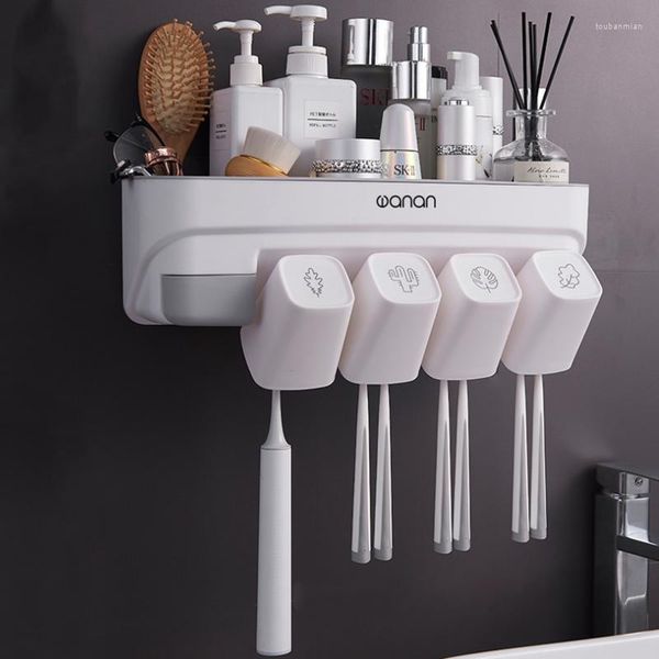 Juego de accesorios de baño, soporte para cepillos de dientes, dispensador automático de pasta de dientes con taza, soporte de pared, artículos de tocador, estante de almacenamiento, accesorios de baño