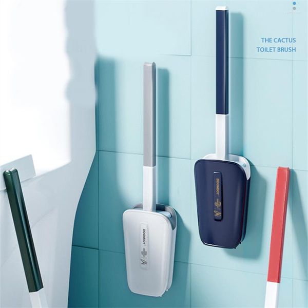 Ensemble d'accessoires de bain, brosse de toilette en Silicone TPR avec support, tête plate, nettoyeur de cuvette mural Flexible pour WC salle de bains