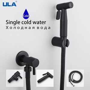 Ensemble d'accessoires de bain ULA Robinet de bidet noir Pulvérisateur de toilette portable à main Robinet en acier inoxydable Pommeau de douche de salle de bain Autonettoyant 231026