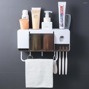 Ensemble d'accessoires de bain, porte-brosse à dents mural anti-poussière avec tasses, distributeur automatique de presse-dentifrice, ensembles d'accessoires de salle de bains