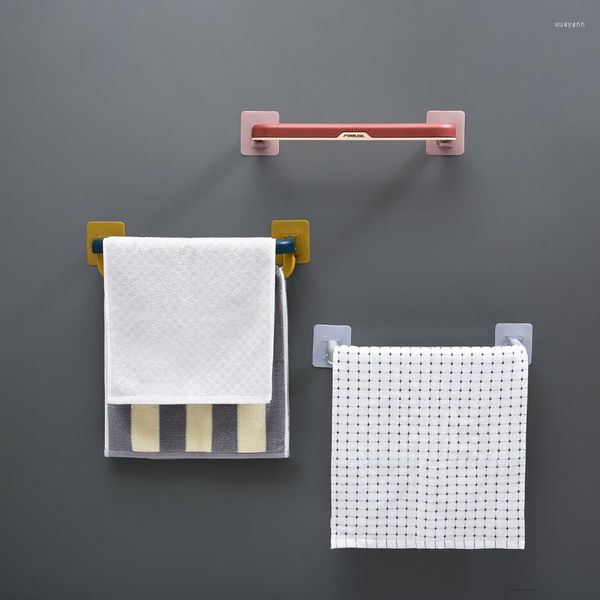 Ensemble d'accessoires de bain Étagère suspendue auto-adhésive murale Porte-serviettes en plastique Rail de support perforé gratuit Rangement de cuisine et de salle de bain