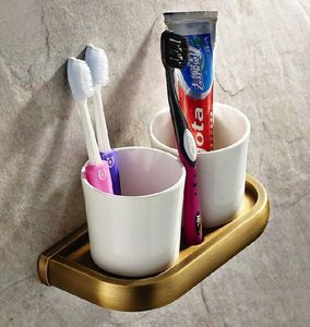 Ensemble d'accessoires de bain mural Vintage rétro Antique en laiton, porte-brosse à dents, double tasse en céramique Mba177