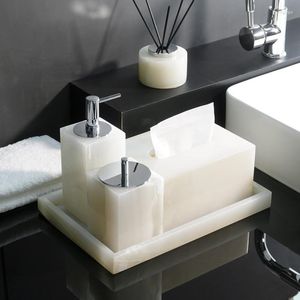 Badaccessoire set witte micaniet badkamer luxe zeepgereepdispenser tissue doos tandenborstelhouder accessoires