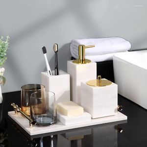 Ensemble d'accessoires de bain Volakas blanc, marbre naturel, accessoires de salle de bains, porte-savon en pierre, étui distributeur de brosse à dents pour