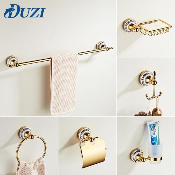 Juego de accesorios de baño, accesorios de baño dorados de aleación de Zinc a granel, contiene toallero, gancho para bata, soporte de papel, caja de jabón, Hardware