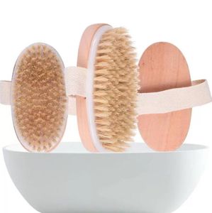 Brosse de bain peau sèche corps doux poils naturels SPA les brosses en bois bain douche SPA brosses sans poignée FY5034 g0829