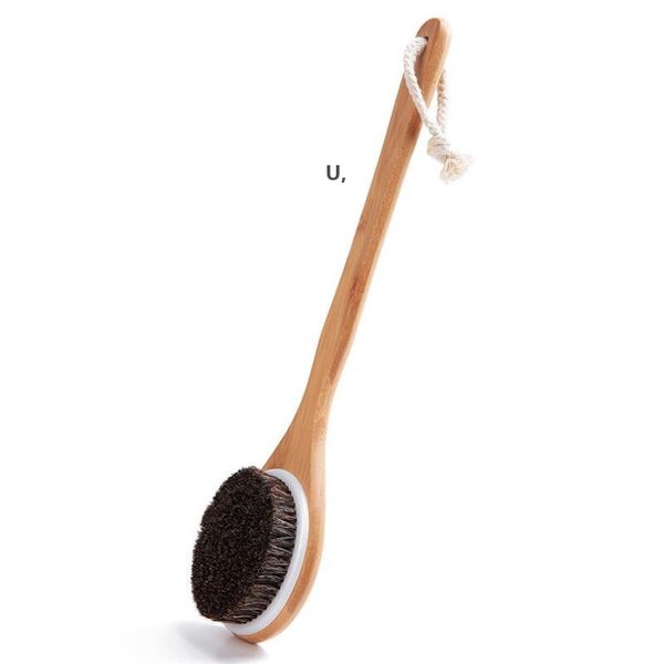 Brosses de bain crin de cheval brosse pour le corps maison salle de bain longue poignée en bambou pour douche à peau sèche GCE13333