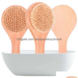 Baignoires Brosses époutteurs Scurpers 100pcs Dry Body Brush Back Scurpor Anti-Slip Courte Poignée en bois Pristles naturels Douche Exfoliatine Dhxyu