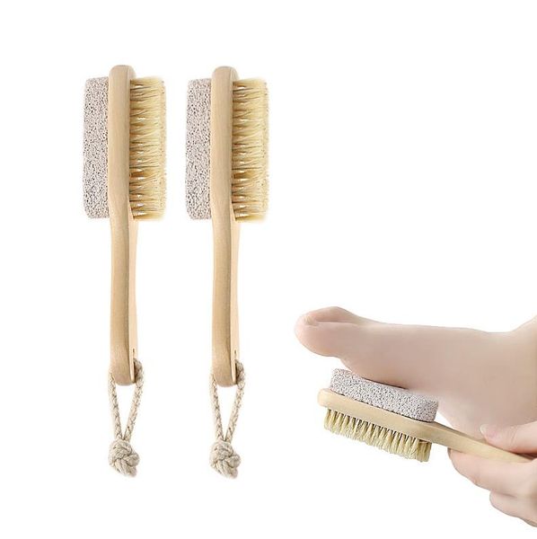 Brosses de bain Éponges Épurateurs 2 en 1 Brosses de nettoyage Corps naturel Pied Exfoliant Spa Brosse double face avec pierre ponce naturelle en gros