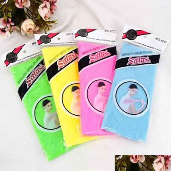 Brosses de bain Éponges Épurateurs 30x90cm Nouveauté MTI Couleurs Salux Nylon Japonais Exfoliant Beauté Peau Douche Lavage Serviette Ba Dho9F