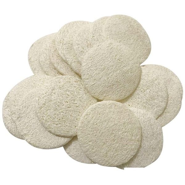 Brosses de bain Éponges Épurateurs 5,5 cm / 6 cm / 7 cm / 8 cm Roud Coussin de luffa naturel Maquillage du visage Supprimer l'exfoliation et la peau morte Douche Loofah Dhrpx