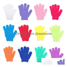 Cepillos de baño, esponjas, depuradores, cepillos de baño, guantes de lavado de cinco dedos, guantes de baño exfoliantes para la piel engrosados para el hogar, guantes de baño de nailon Dhm7W