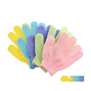 Badborstels Sponzen Scrubbers Badhanddoekhandschoenen Vijf vingers Wrijven Washandel Polyester Materiaal Frosted wanten handdoeken C DHLUE