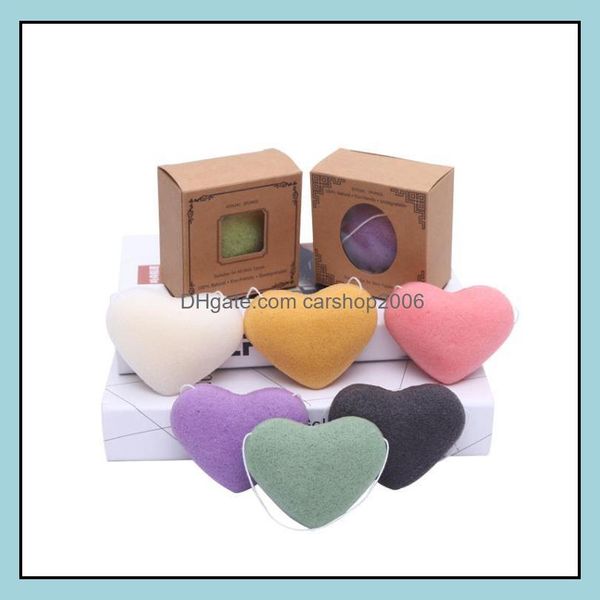 Cepillos de baño Esponjas Depuradores Accesorios de baño Hogar Jardín Konjac Limpieza facial Puff Faciales en forma de corazón Limpiar Spon Dht8O