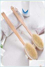 Cepillos de baño esponjas Scrubbers Cuerpo de baño Manejo largo de cerdas naturales Masr exfoliante con cepillado seco de madera SH DHVR84271480