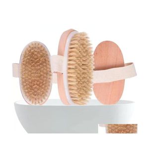 Brosses de bain Éponges Épurateurs Brosse Peau Sèche Corps Doux Poils Naturels Spa Les Brosses de Douche En Bois Sans Poignée Livraison Directe Dhbk9