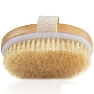 Brosses De Bain Éponges Épurateurs Brosse Peau Sèche Corps Doux Poils Naturels Spa Les Bains En Bois Brosses De Douche Sans Poignée 1832 V2 Dhfex