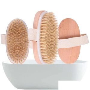 Badborstels Sponzen Scrubbers Borstel Droge huid Lichaam Zacht Natuurlijk varkenshaar Spa De houten doucheborstels zonder handvat Drop Delivery Dh9Pc