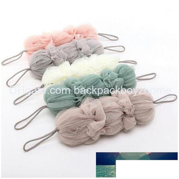 Cepillos de baño Esponjas Depuradores Cepillos Bola suave más grande Diseño de flores Color sólido Loofah largo Esponja de ducha Puf Depurador de malla1 F Oto1Y