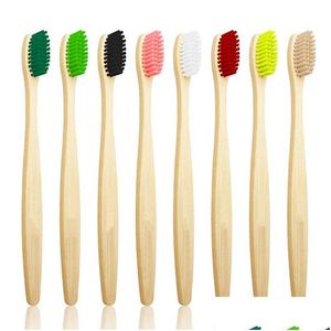 Brosses de bain, éponges épurateurs tête colorée brosse à dents en bambou en gros environnement en bois arc-en-ciel soins bucco-dentaires poils doux goutte deliv dhozt