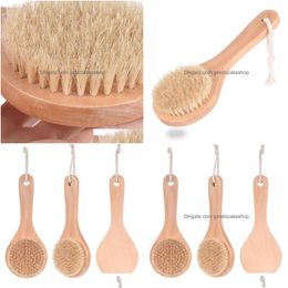 Badborstels Sponzen Scrubbers Droge Huid Lichaamsborstel Met Kort Houten Handvat Varkenshaar Douche Scrubber Exfoliërende Masr Drop D Dhldw