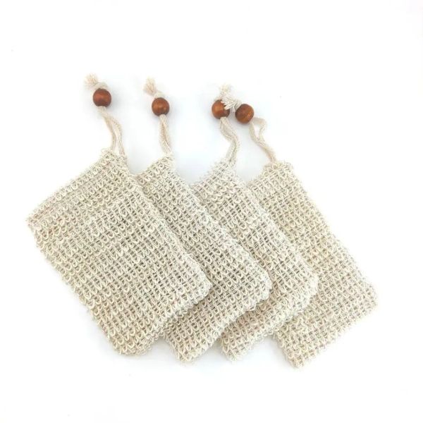 Brosses de bain Éponges Épurateurs Exfoliants Sacs en maille Pochette pour douche Corps Mas Épurateur Naturel Organique Ramie Savon Sac Sisal Économiser En Gros