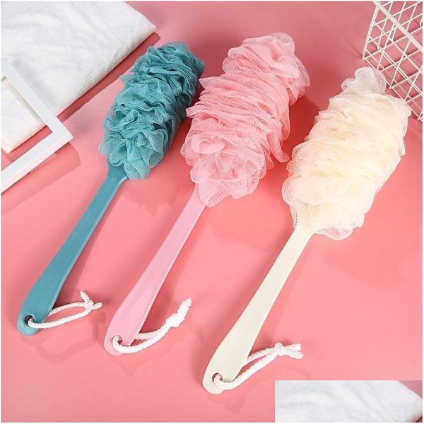 Brosses de bain éponges épurateurs fleur longue poignée brosse de douche grand filet à bulles doux Mas nettoyage de la peau fournitures de salle de bain 3 couleurs 60 pièces Otbkl