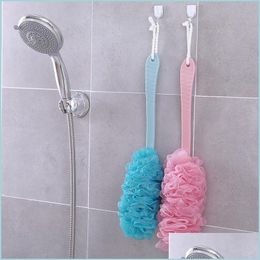 Badborstels Sponzen Scrubbers Lange handgreep Bleusten Badborstel Veerkracht Wrijven Mas Borstels Nylon Achterproducten Hanging Storag Dh2jd