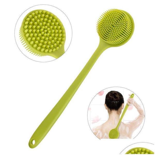 Brosses de bain Éponges Épurateurs Brosse arrière à long manche Épurateur doux Sile Brosses pour le corps de douche Spa Mas Soins de la peau sains Salle de bains Acc Dhtrv