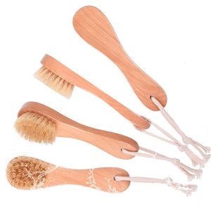 Brosses de bain éponges épurateurs poils de sanglier naturels Spa brosse faciale visage avec manche en bois enlever exfoliant