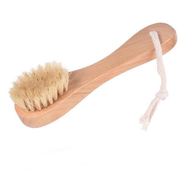 Brosses de bain Éponges Épurateurs Poils de sanglier naturels Spa Brosse pour le visage avec manche en bois Supprimer les points noirs Frotter les ongles Drop Deliv Dhqss