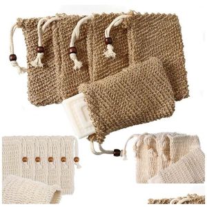 Badborstels Sponzen Scrubbers Natuurlijk exfoliërend gaas Zeep Saver Sisal Bag Pouch Houder voor douche Schuimen en drogen Dhs Drop Dhsmc