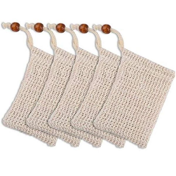 Brosses de bain Éponges Épurateurs Maille exfoliante naturelle Économiseurs de savon Support de pochette pour douche moussante et séchage 6X3.5 pouces Drop Deli Otroj