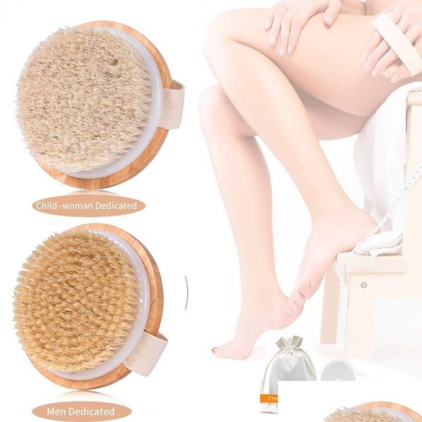 Cepillos de baño Esponjas Fregadores Cepillo de cerdas exfoliantes naturales Cuerpo de madera Mas Spa Seco - Baños Conjunto Baño Gota Entrega Hogar Garde Dhexr