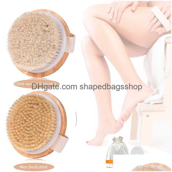 Cepillos de baño, esponjas depuradores, cepillo de baño de cerdas exfoliantes naturales, cuerpo de madera, Mas Spa seco, juego de baños, entrega de gotas de baño Ho Dh3Xq