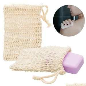 Brosses de bain Éponges Épurateurs Naturel Ramie Douche Exfoliant Éponge Poche Net Confortable Bulle Blister Maille Savon Économiseur Foamin Dhzp4