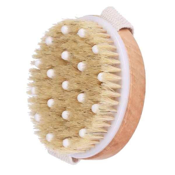 Brosses de bain Éponges Épurateurs Forme ronde Brosse à sec Brosse pour le corps Poils naturels avec nœuds Mas Douche en bois Livraison à domicile Gard Dhqtw