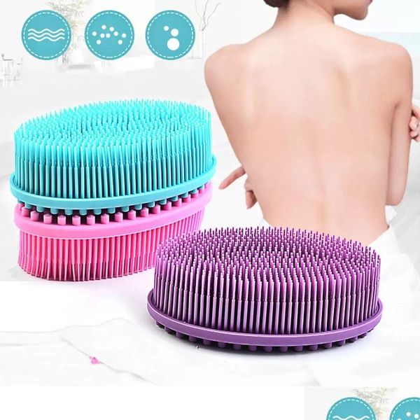 Cepillos de baño Esponjas Scrubbers Sile Body Brush Baby Shower Esponja Dry Masr Toalla para Bast Scrubber Back 0215 Drop Entrega Inicio G Dhovw